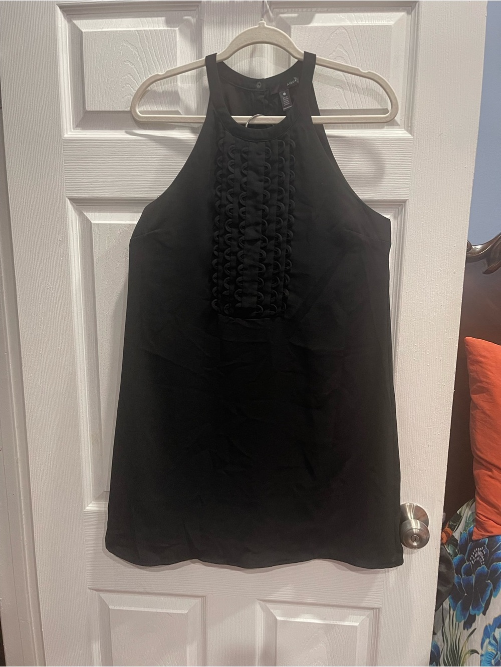 Aqua Black Halter Neck Tunic with ruffle Front panel